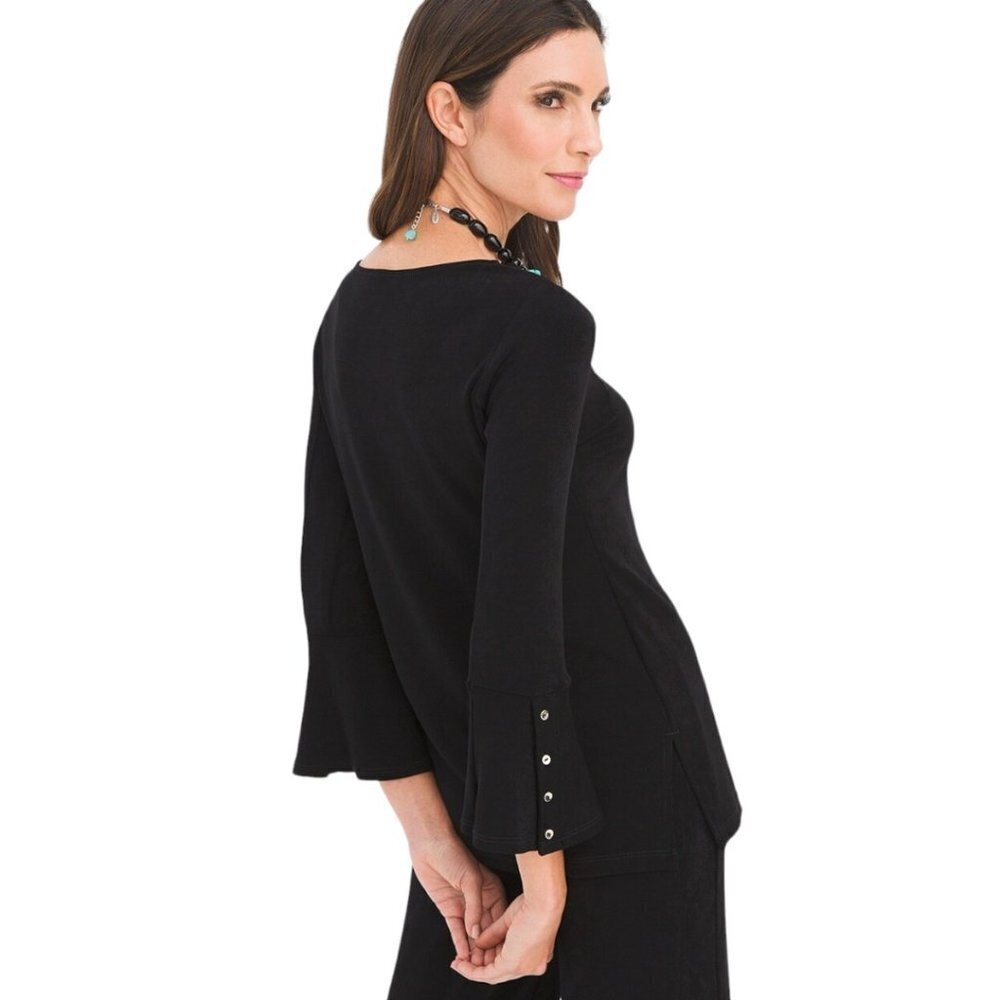 Chico's Travelers Classic Button-Sleeve Top. Size 3 (US 14/XL). Black. EUC.